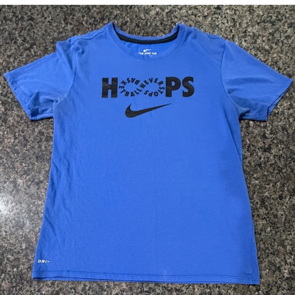 Nike Dri-FIT Hoops Basketball Never Stops Graphic Tee Blue Mens Medium M